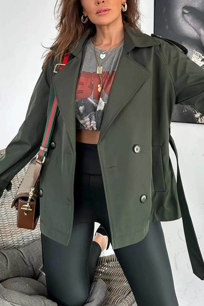 Women's Casual Loose Double Breasted Windbreaker