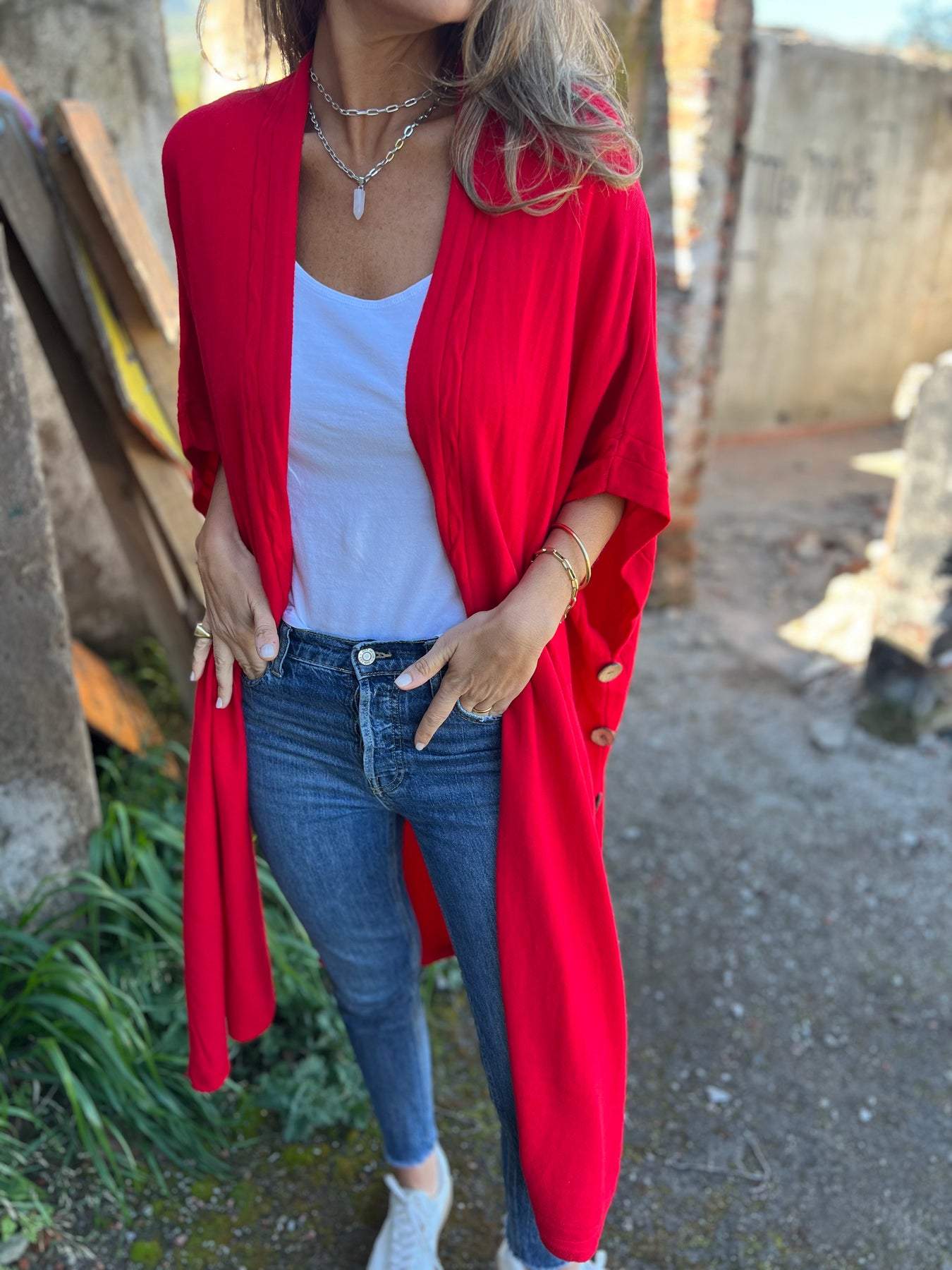 Women's Button-down Slit Mid-sleeve Casual Cardigan
