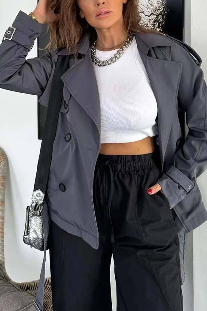 Women's Casual Loose Double Breasted Windbreaker